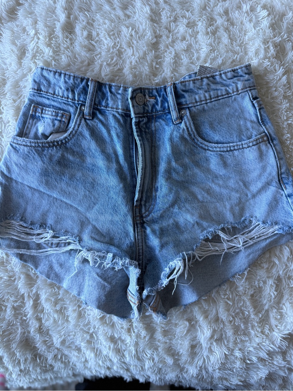 Zara Light Blue Distressed Denim Shorts